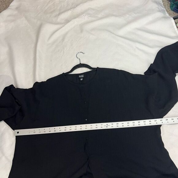 Eileen Fisher Viscose Linen Blend Black Oversized Lagenlook Button Front Top S - Picture 5 of 8